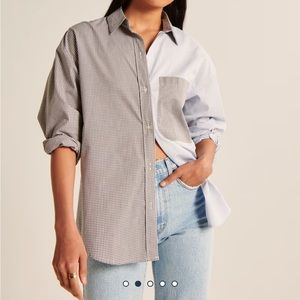 Oversized Poplin Colorblock Button-Up Shirt